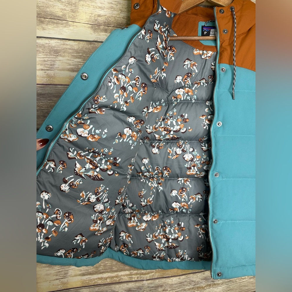 Patagonia Bivy Hooded Down Vest in Mogul Blue size L mushroom print interior - Picture 7 of 10